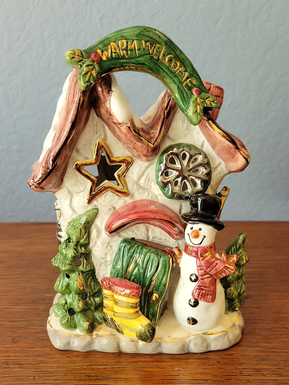 2000 Blue Sky Clayworks "Warm Welcome" Snowman Tealight House Heather Goldminc